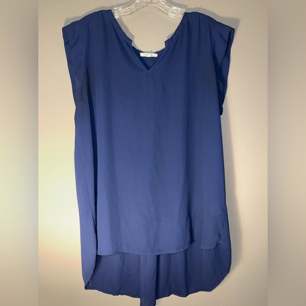 Pleione womens Royal Blue V-Neck Short sleeve Blouse Large career Officewear 731